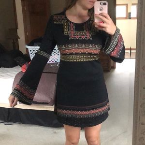 Long Sleeve Black Patterned Francesca’s Dress